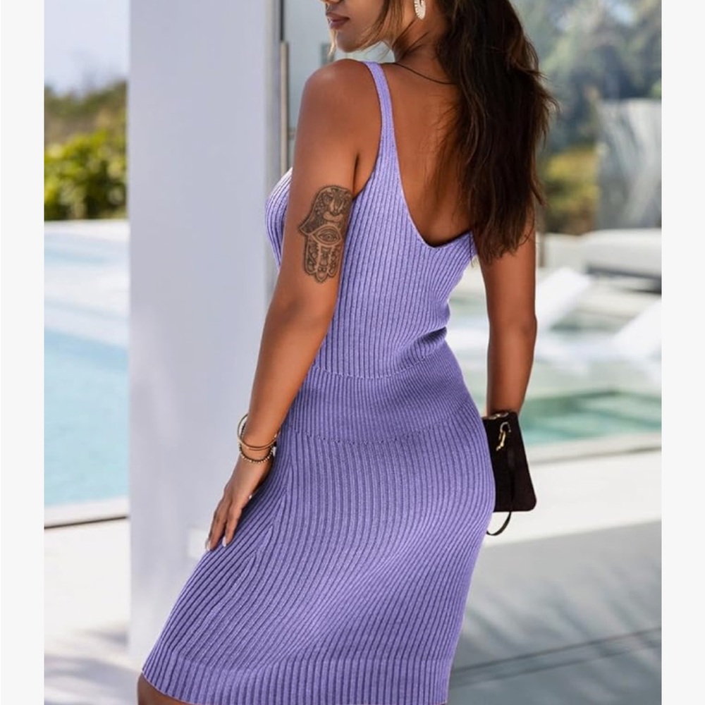 Chic Lavender Ribbed Mini Dress - Picture 5 of 8